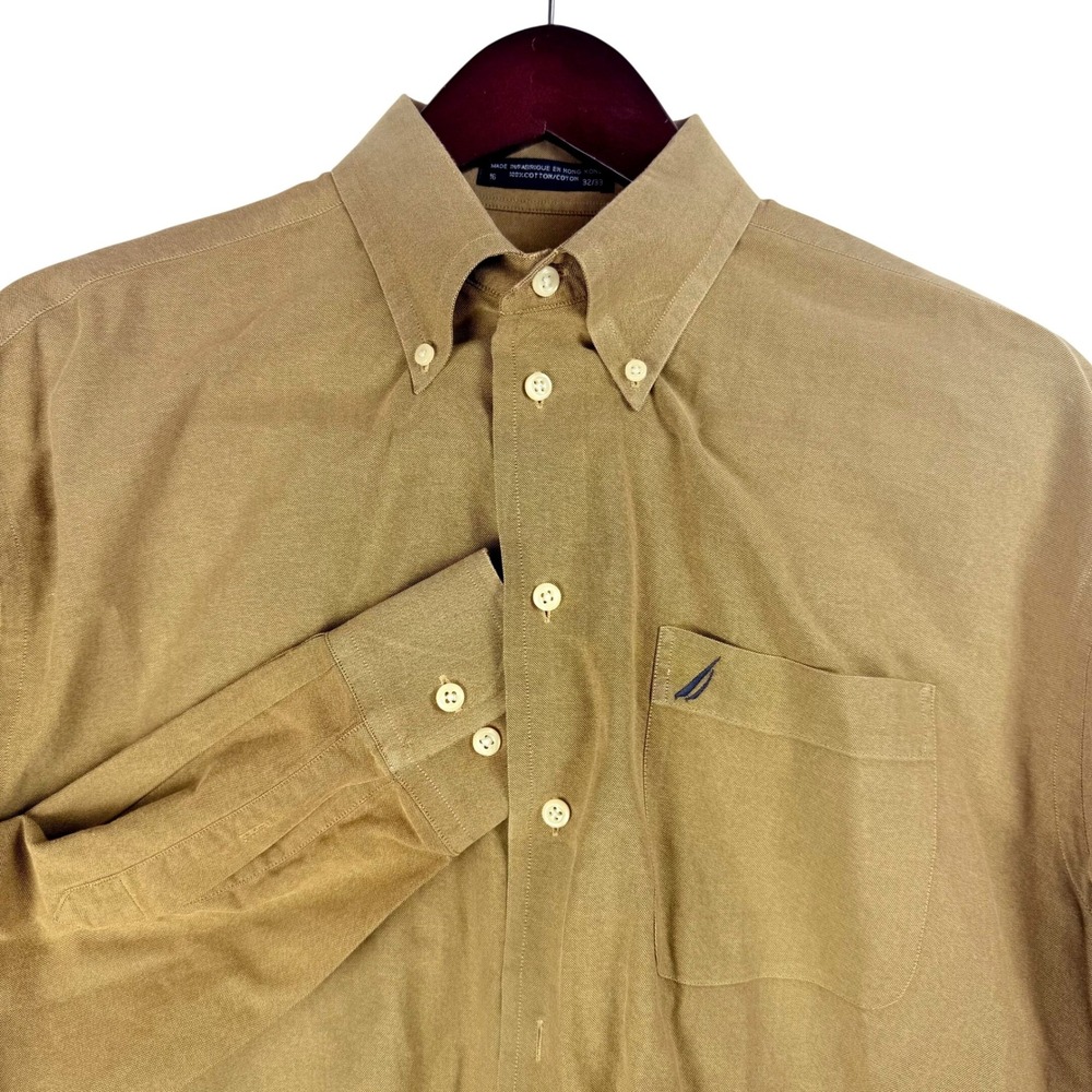 Nautica Vintage‎ Oxford Long Sleeve Button Down Shirt Men Size 16 32/33 Tan